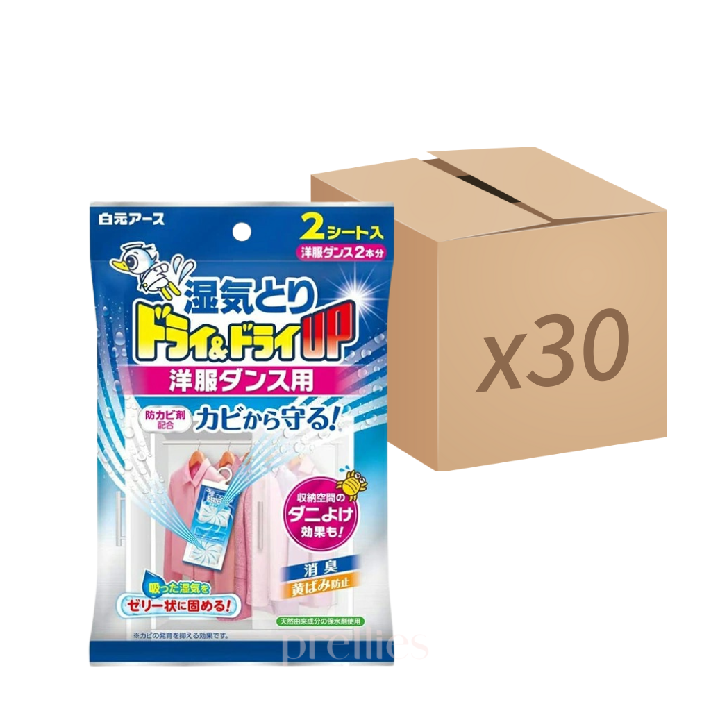 HAKUGEN Moisture Absorbing Dehumidifier Sheets for Wardrobe & Closet - 60 Sheets (2pcs/pack x30packs) - Prevent Mold & Musty Odors in Clothes Storage