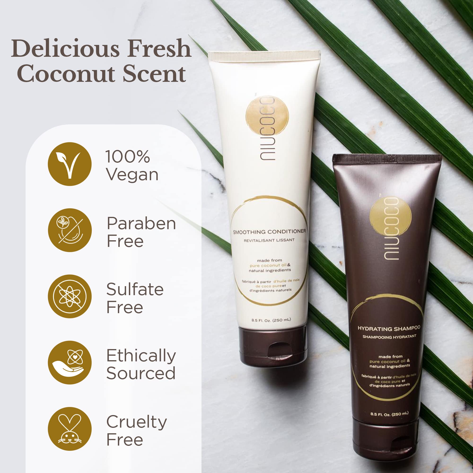 Organic Coconut Oil Shampoo & Conditioner Set - 100% Natural, Chemical-Free, Sulfate-Free Hair Care (250ml) - Perfect for Dry, Damaged Hair & Scalp Nourishment at Home or Salon