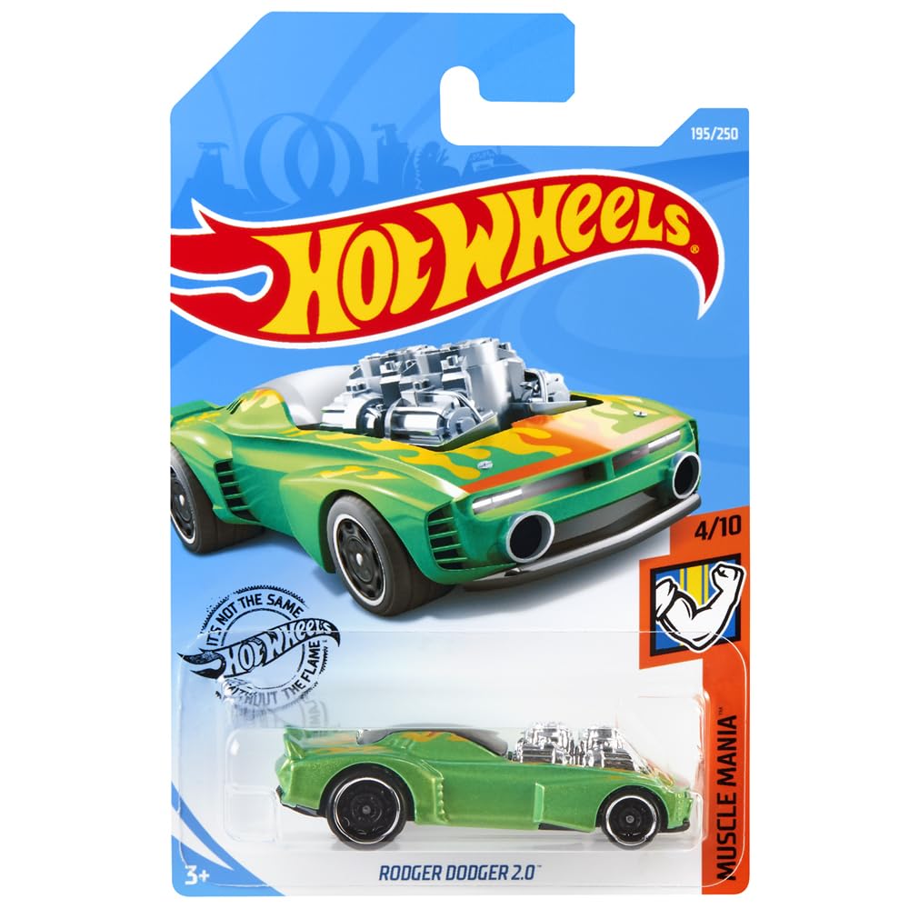 Hot Wheels 2019 Muscle Mania Rodger Dodger 2.0 Diecast Car - 195/250 Limited Edition Green Collector's Item - Perfect for Display, Racing Tracks & Gift Giving