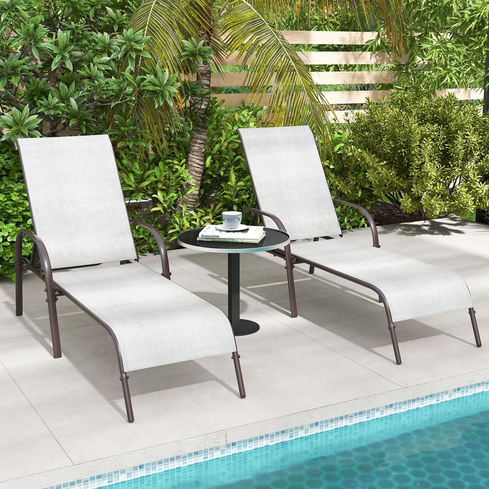 Giantex Adjustable Patio Lounge Chair - 5-Position Reclining Outdoor Chaise Lounge with Sturdy Steel Frame - Perfect for Sunbathing, Beach, Poolside, Backyard & Balcony Relaxation - Grey