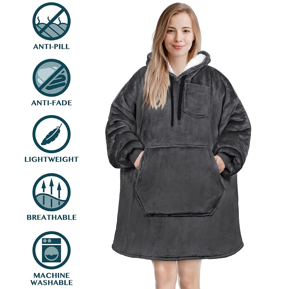 PAVILIA Women's Sherpa Wearable Blanket Hoodie - Oversized Cozy Hooded Sweatshirt for Men & Women | Perfect for Lounging, Movie Nights & Outdoor Camping