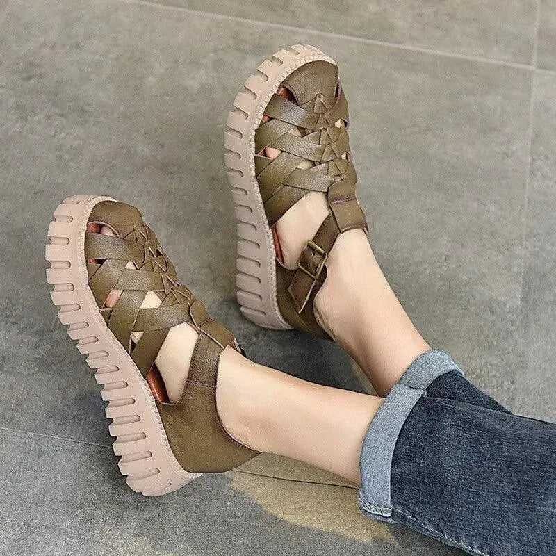 Women's Criss Cross Wedge Sandals - Comfortable Summer Strappy Heels for Beach, Vacation & Casual Outings