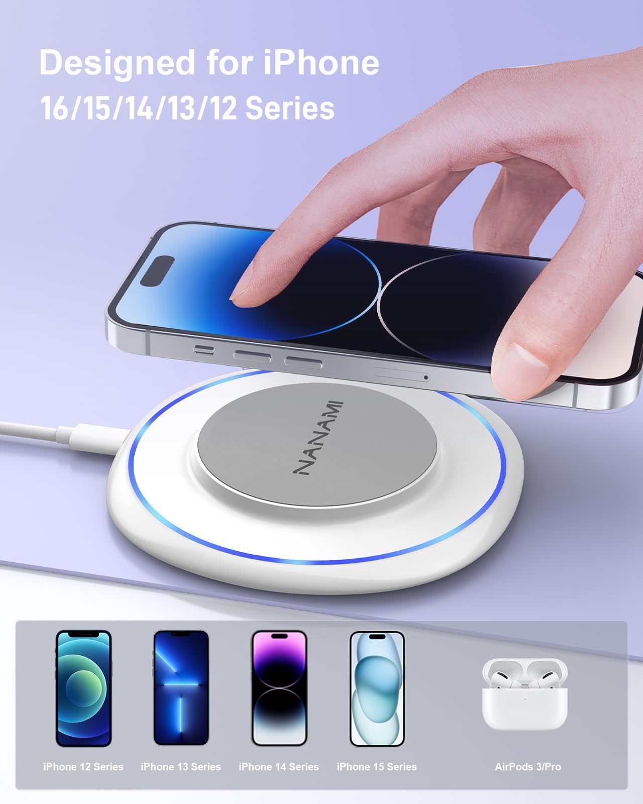 NANAMI Magnetic Wireless Charger Pad - Fast MagSafe Charger for iPhone 16/15/14/13/12 Series (Pro Max/Pro/Plus) | Perfect for Home, Office & Car Use
