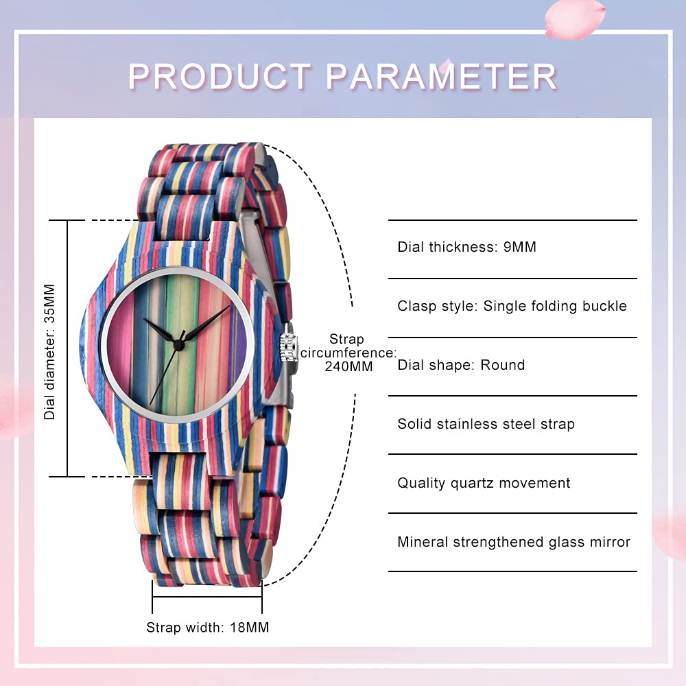 Dentily Wooden Women's Watch with Rainbow Natural Quartz - Stylish Wooden Wristwatch for Women | Perfect for Casual Wear, Outdoor Activities & Unique Gifts
