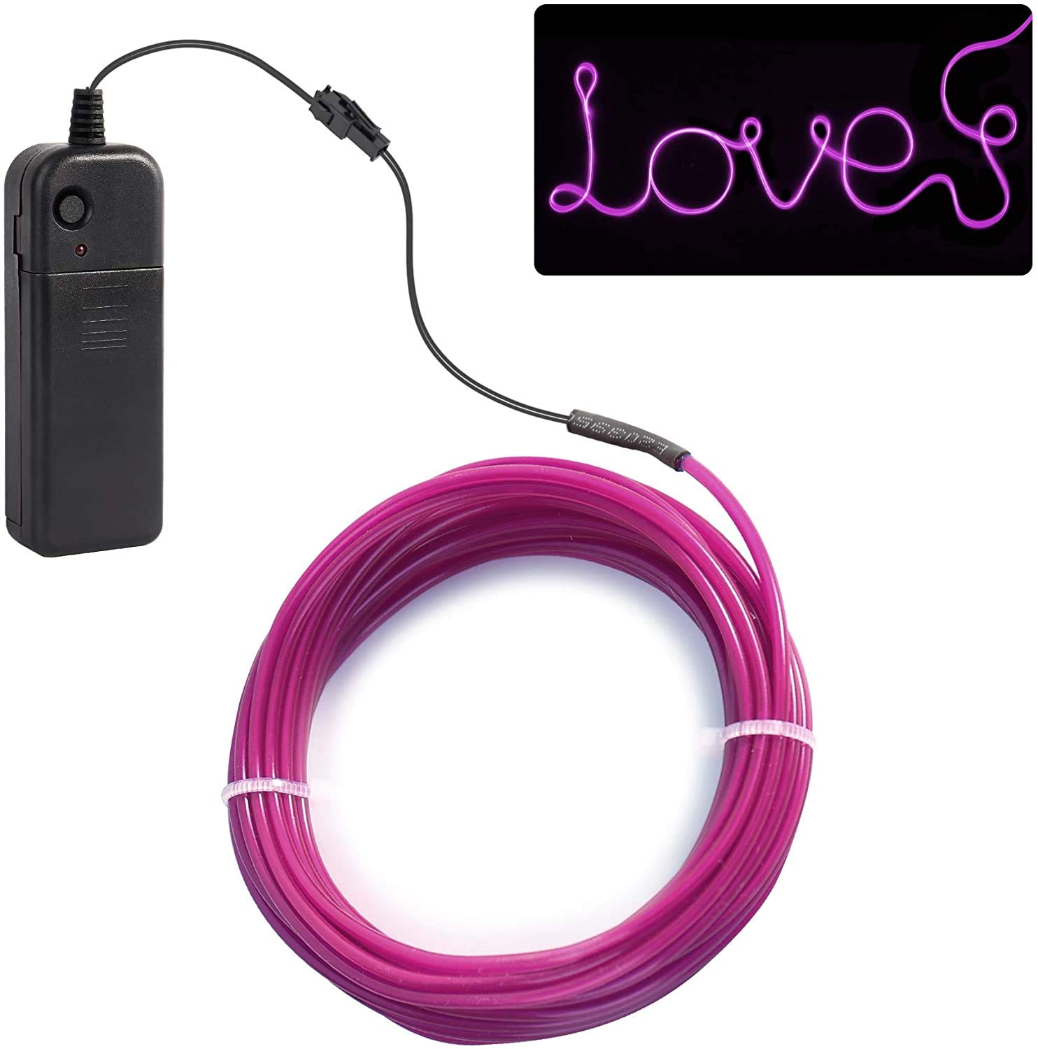 JIGUOOR 9.8ft EL Wire Battery Pack - Bright 360° Illumination Neon Light Strip for DIY, Party, Halloween & Christmas Decorations (3m Purple) - Perfect for Nightclubs, Raves, Costumes & Home Decor