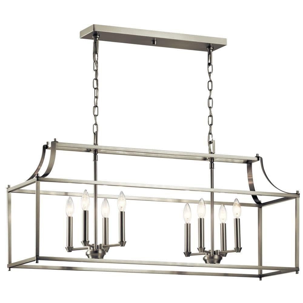 8-Light Traditional Candle Style Cage Chandelier - Brushed Nickel Finish - Perfect for Kitchen Island, Dining Room, or Farmhouse Decor Lighting