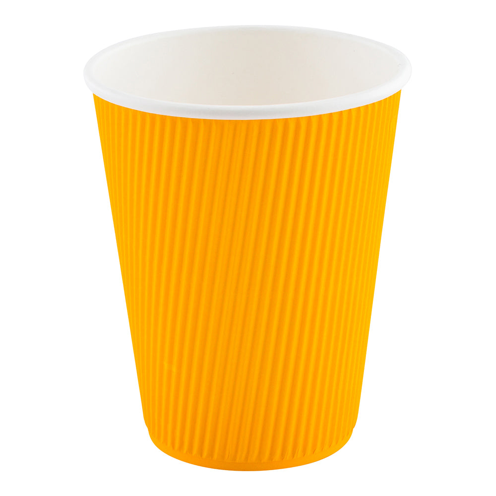 12 oz Yellow Paper Coffee Cups with Ripple Wall - 3.5