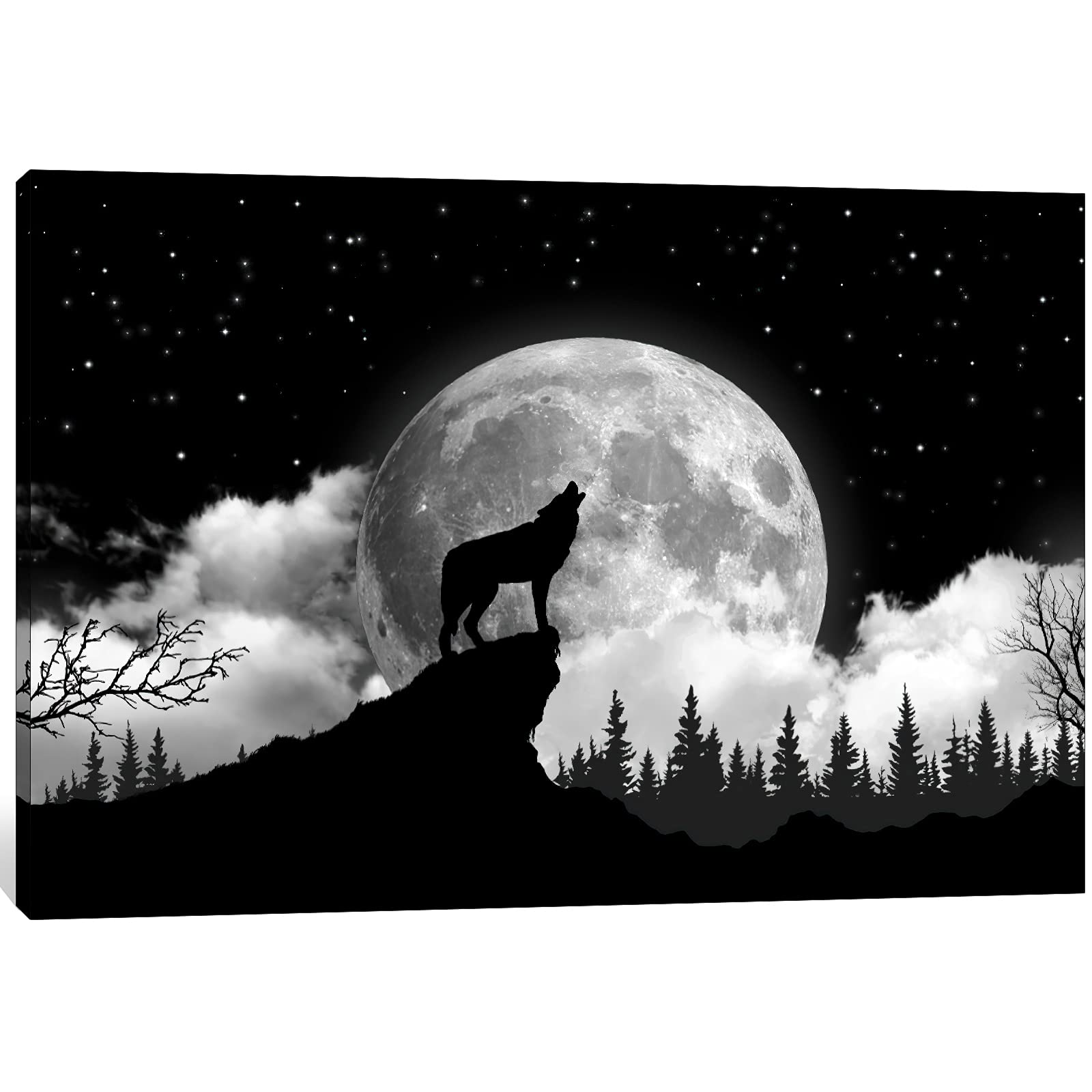 Large Wolf Wall Art Decor - 28x40 Inches Wolf Canvas Painting, Black Moon & Wolf Poster for Boys Bedroom & Man Cave - Animal Wall Art for Home, Office & Cabin Decor - Perfect for Nature Lovers & Wilderness Theme Rooms