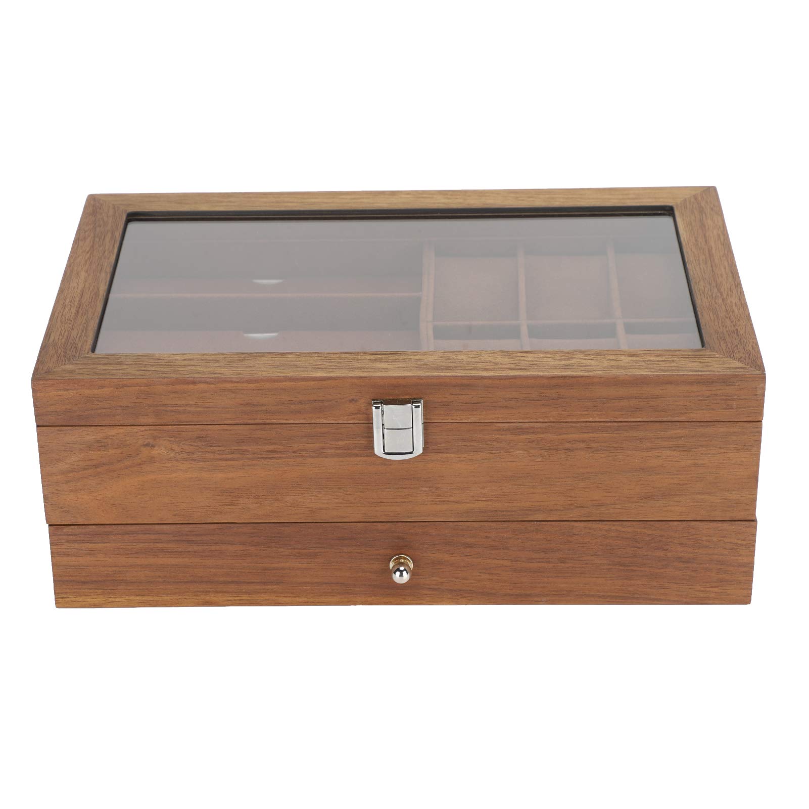 PAIHUIART Solid Wood & Alloy Double Layer Watch Storage Box - Vintage Glasses Display Case & Jewelry Organizer for Home, Office, and Travel (Default Color)
