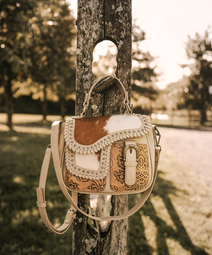 Trinity Ranch Genuine Hair-On Cowhide Crossbody Saddle Purse - Western Style Leather Handbag for Women, Perfect for Rodeo, Country Concerts & Cowgirl Fashion