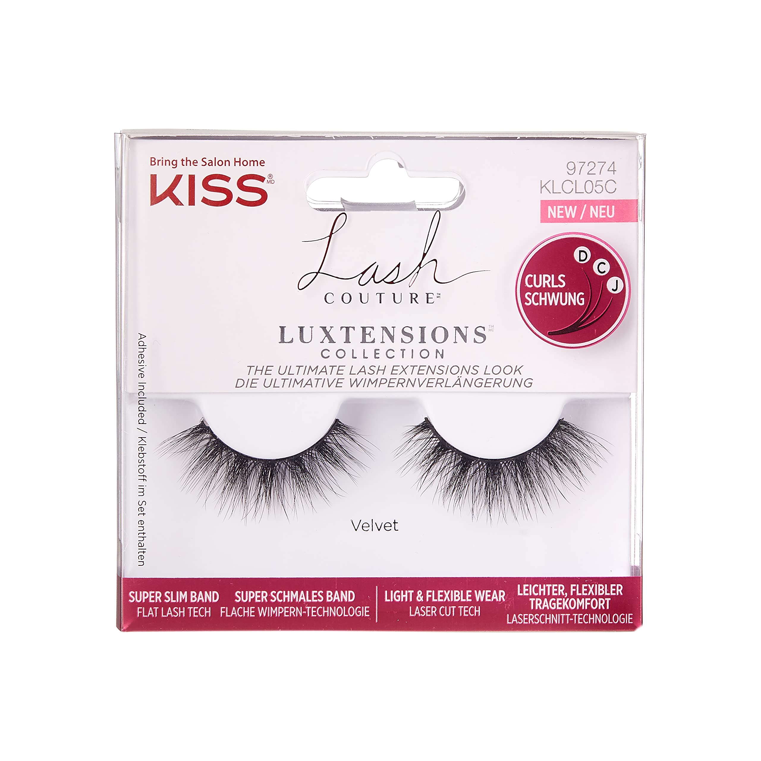 KISS Lash Couture LuXtensions Collection - 1 Pair Velour False Eyelashes with Flexible Band & Eyelash Glue | Lightweight, Natural Look for Everyday Wear & Special Occasions