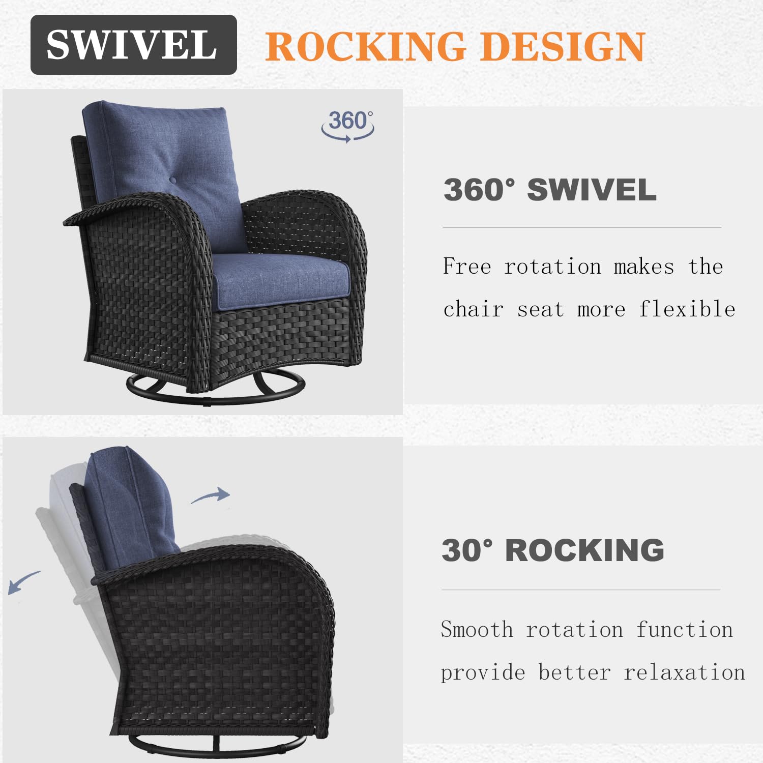 10-Piece Patio Furniture Set with Fire Pit Table - Wicker Rattan High-Back Outdoor Swivel Rocking Chairs, 3-Seat Couch, Ottomans & Side Table - Perfect for Backyard, Garden & Poolside Relaxation