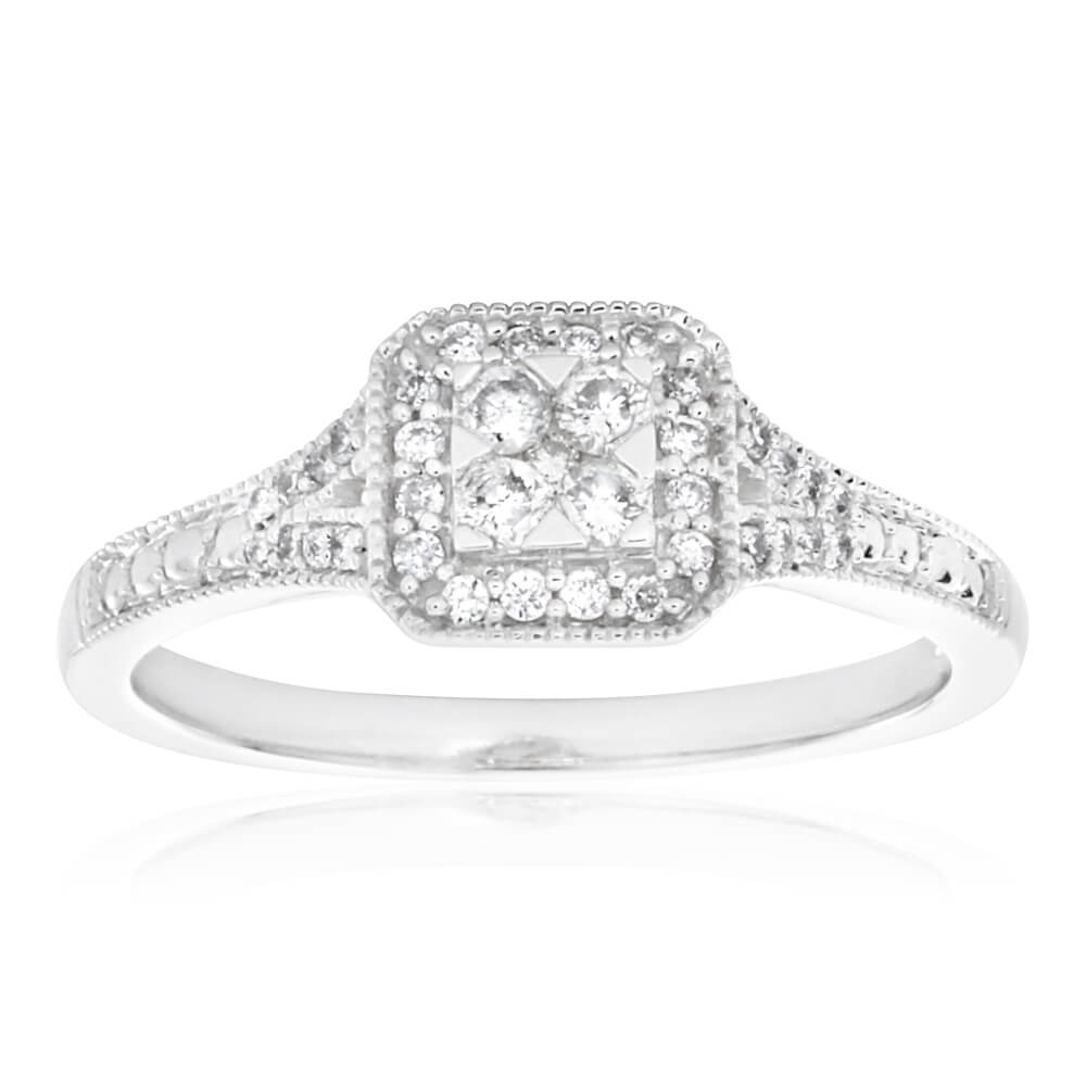 9ct White Gold Diamond Ring Set with 37 Diamonds - Elegant Wedding & Engagement Jewelry for Women - Perfect for Proposals, Anniversaries & Special Occasions