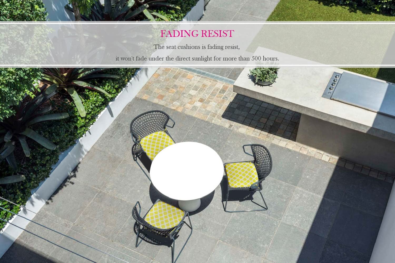 **Fabritones Outdoor Seat Cushions - Set of 2 Yellow Geometric Patio Chair Cushions with Ties, 16x17 Inch Square Chair Pads - Perfect for Garden, Deck, Poolside & Outdoor Furniture**