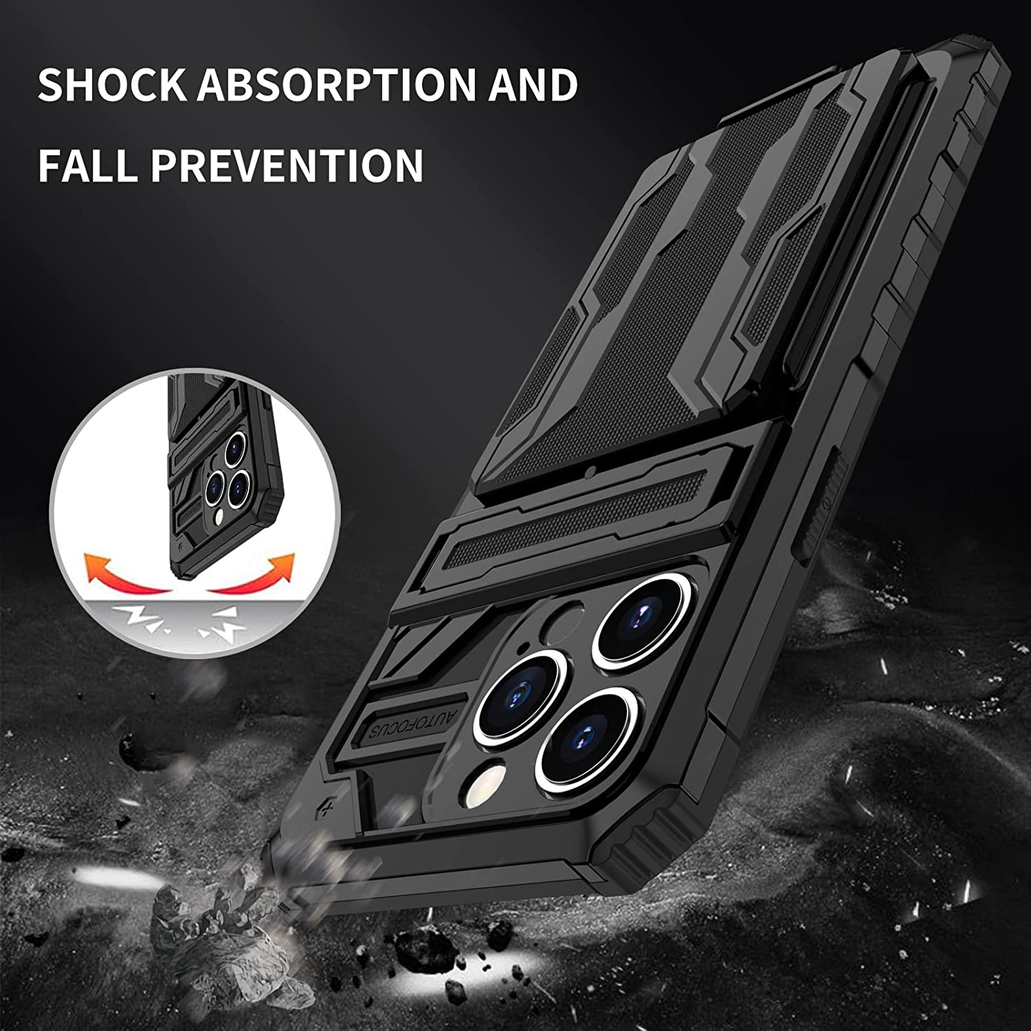 Premium Shockproof iPhone 14 Pro Max Case with Wallet Slot - Full Body Protection, Anti-Scratch & Drop Resistant Cover for Daily Use, Travel & Outdoor Activities - Black