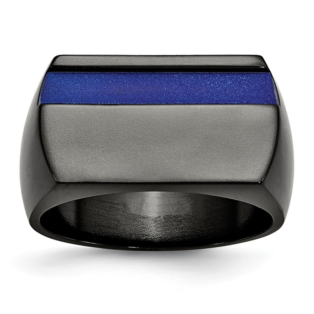 Premium Solid Titanium Men's Ring - Black & Blue Anodized Stripe Design, Size 11 - Durable Wedding Band, Anniversary Gift, or Everyday Fashion Jewelry for Men