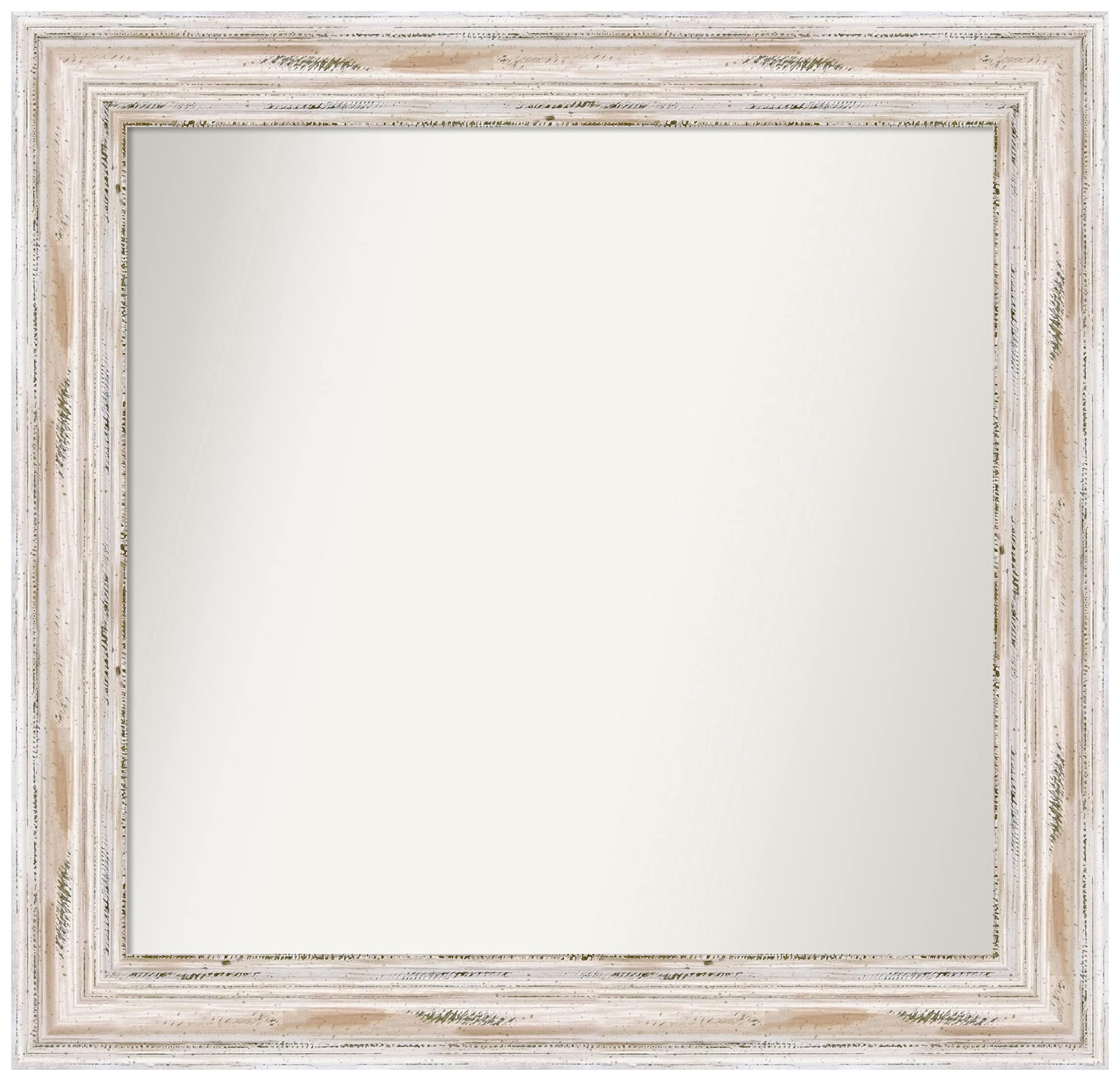 Amanti Art Non-Beveled Custom Wall Mirror 27x28 Inches, Alexandria White Wash Frame - Bathroom, Living Room, Bedroom Decor - Various Sizes Available - Elegant Home Mirror for Vanity & Entryway
