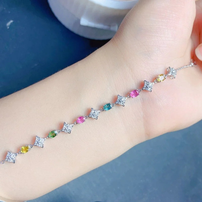 Natural Tourmaline Bracelet for Women - October Birthstone Jewelry with Adjustable Chain | Elegant Gift for Birthday, Anniversary & Everyday Wear | FME B051