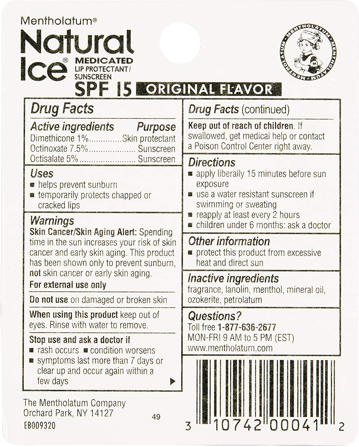Mentholatum Natural Ice Medicated Lip Balm SPF 15 - Pack of 12 Tubes (0.16 oz Each) | Moisturizing & Sun Protection for Dry, Chapped Lips | Perfect for Outdoor Activities, Winter Care & Daily Lip Protection