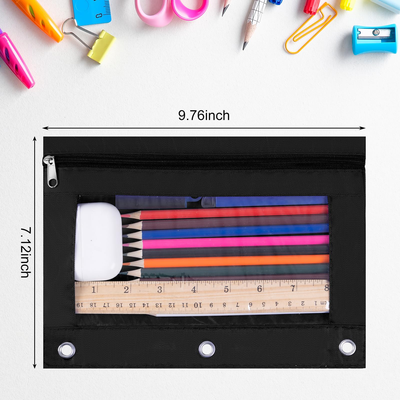 YoeeJob 36 Pack Black Zipper Pencil Pouch with Clear Window for 3 Ring Binder - School & Office Organization for Pens, Markers, and Supplies - Perfect for Students, Teachers, and Professionals