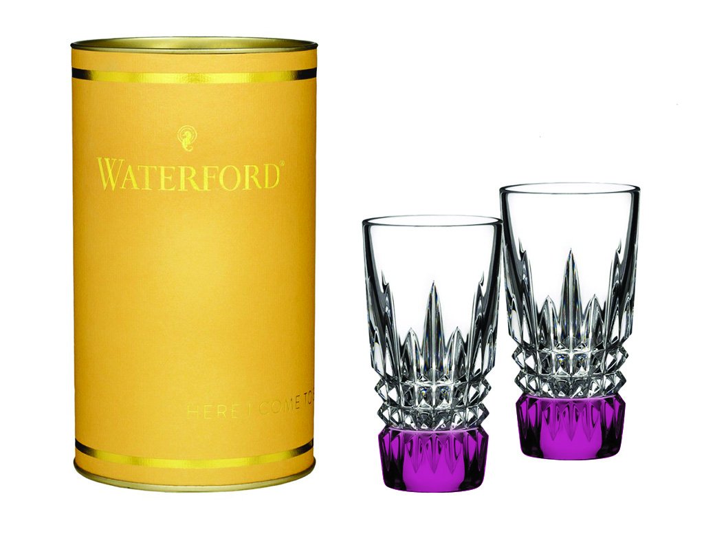 Waterford Crystal Lismore Diamond Shot Glasses Set of 2 - Pink Base, Elegant Barware for Whiskey, Vodka & Cocktail Parties, Wedding Gifts & Home Decor