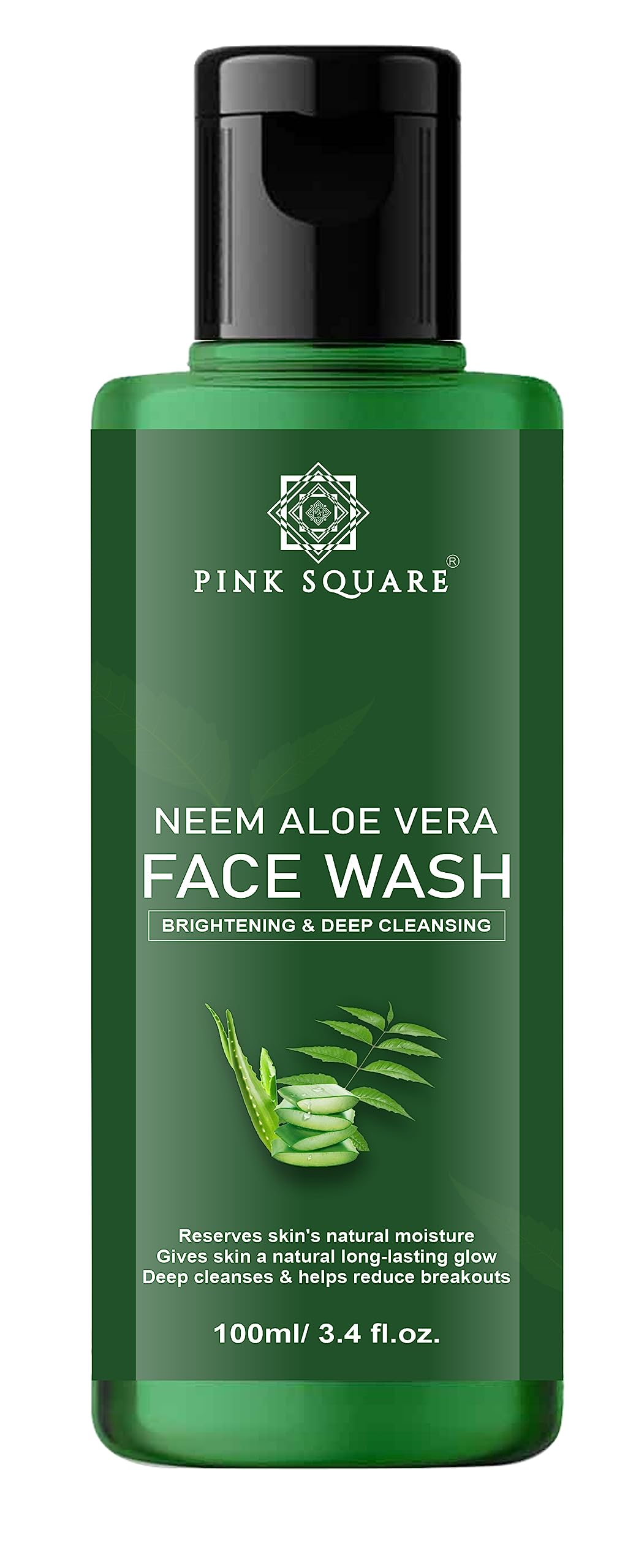 Pink Square Neem & Aloe Vera Purifying Face Wash - Prevents Pimples, Controls Oil & Softens Skin - 100ml | Gentle Daily Cleanser for Acne-Prone & Sensitive Skin
