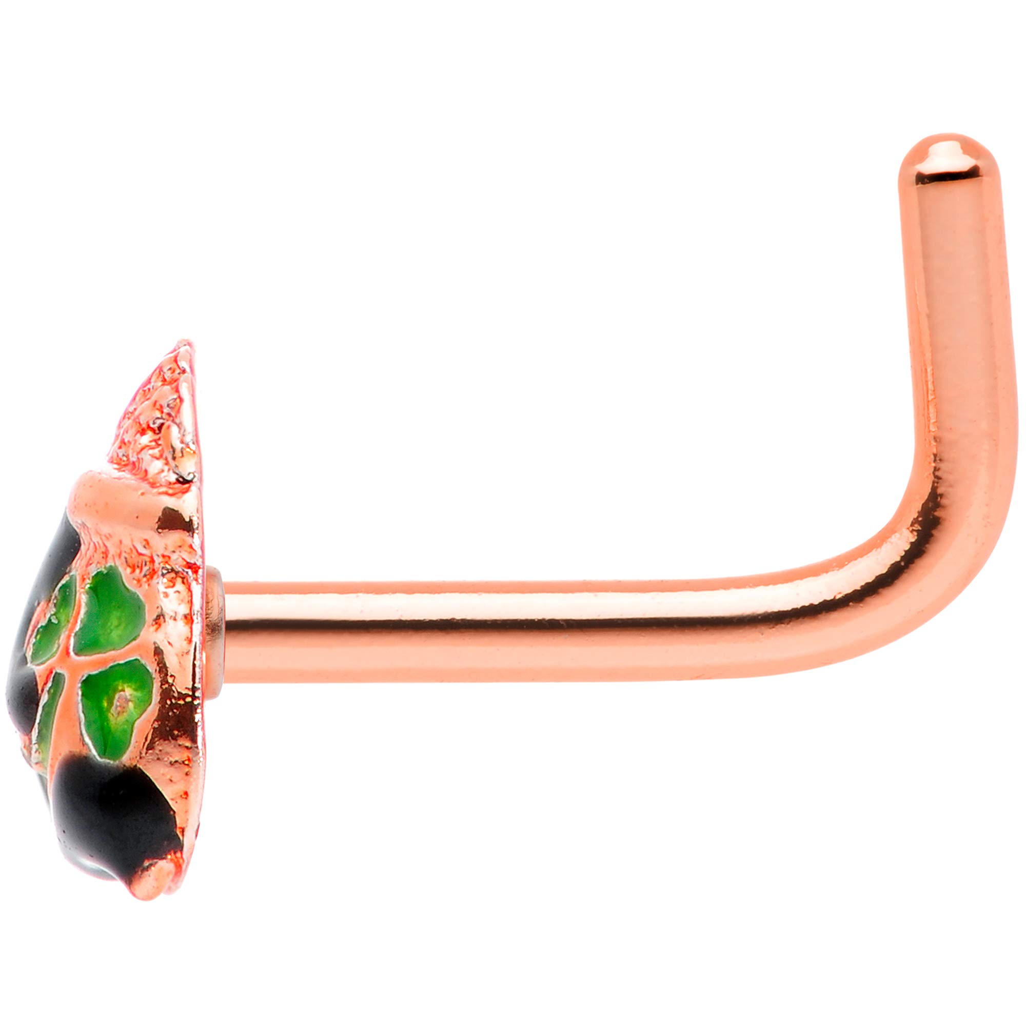 Anodized Steel L-Shaped Nose Ring - Rosy Lucky Pot o Gold Nose Stud Body Piercing Jewelry (5/16