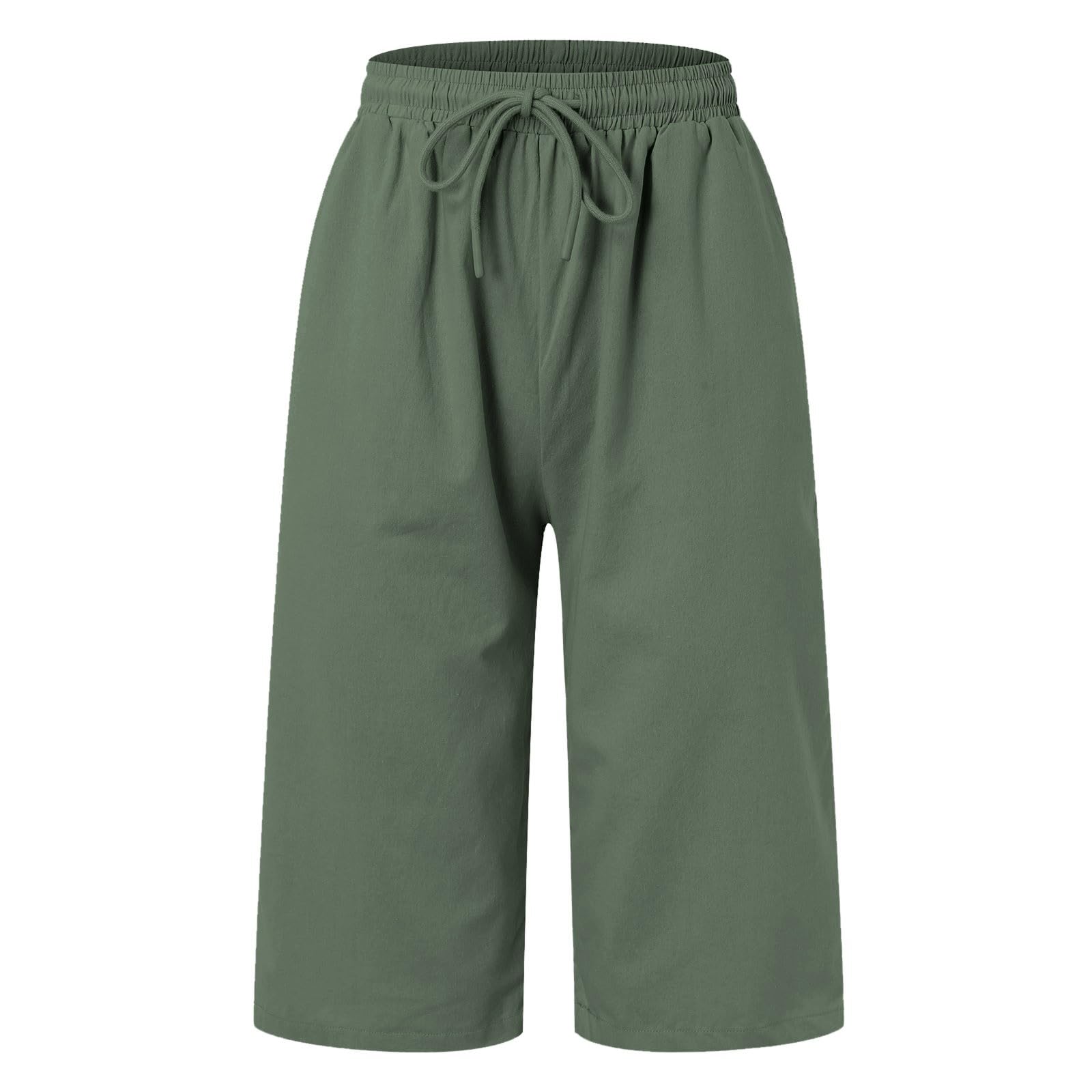 Women's Linen Bermuda Shorts - Summer Casual Drawstring Shorts with Pockets for Beach & Travel