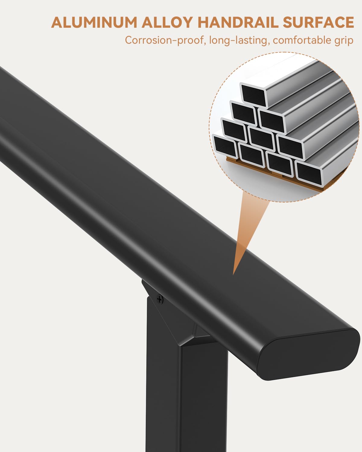 GARVEE 3-Step Outdoor Metal Handrail - Black Finish Stair Railing for Steps, Porch, Deck & Patio Safety