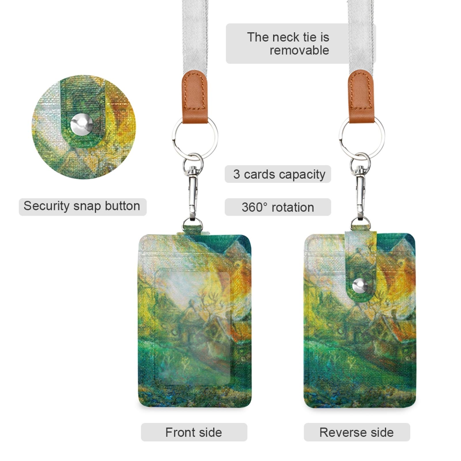 Fairy Tale Forest Vertical Leather ID Badge Holder with Lanyard - Office & School Use