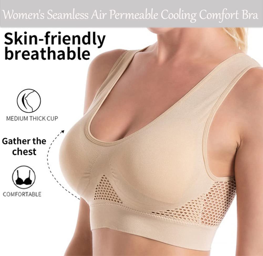 2/3 Packs Breathable Cool Lift Up Air Bra - Wireless Sports Bra for Yoga, Running & Gym - Comfortable & Supportive for Active Women