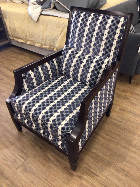 Vintage Century Furniture Blue and White Upholstered Armchair with Pillow - Classic Home Decor for Living Room, Bedroom, or Office