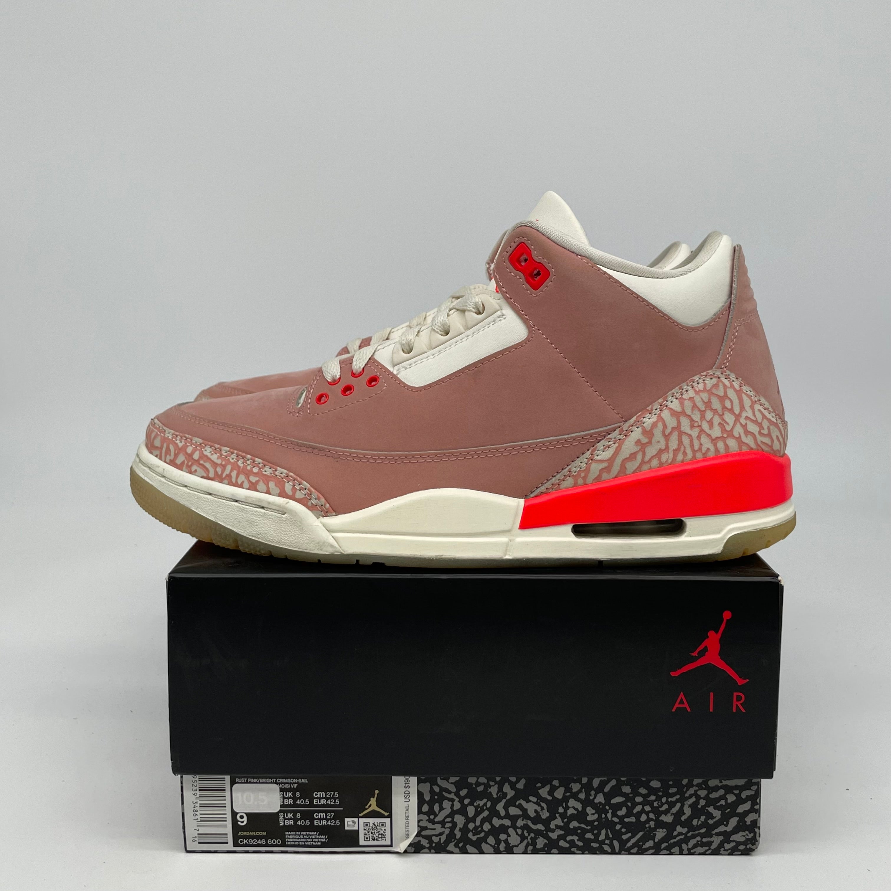 AIR JORDAN 3 Retro Rust Pink Women's Size 9.5 Sneakers CK9246-600 - Perfect for Casual Wear, Street Fashion & Basketball Enthusiasts