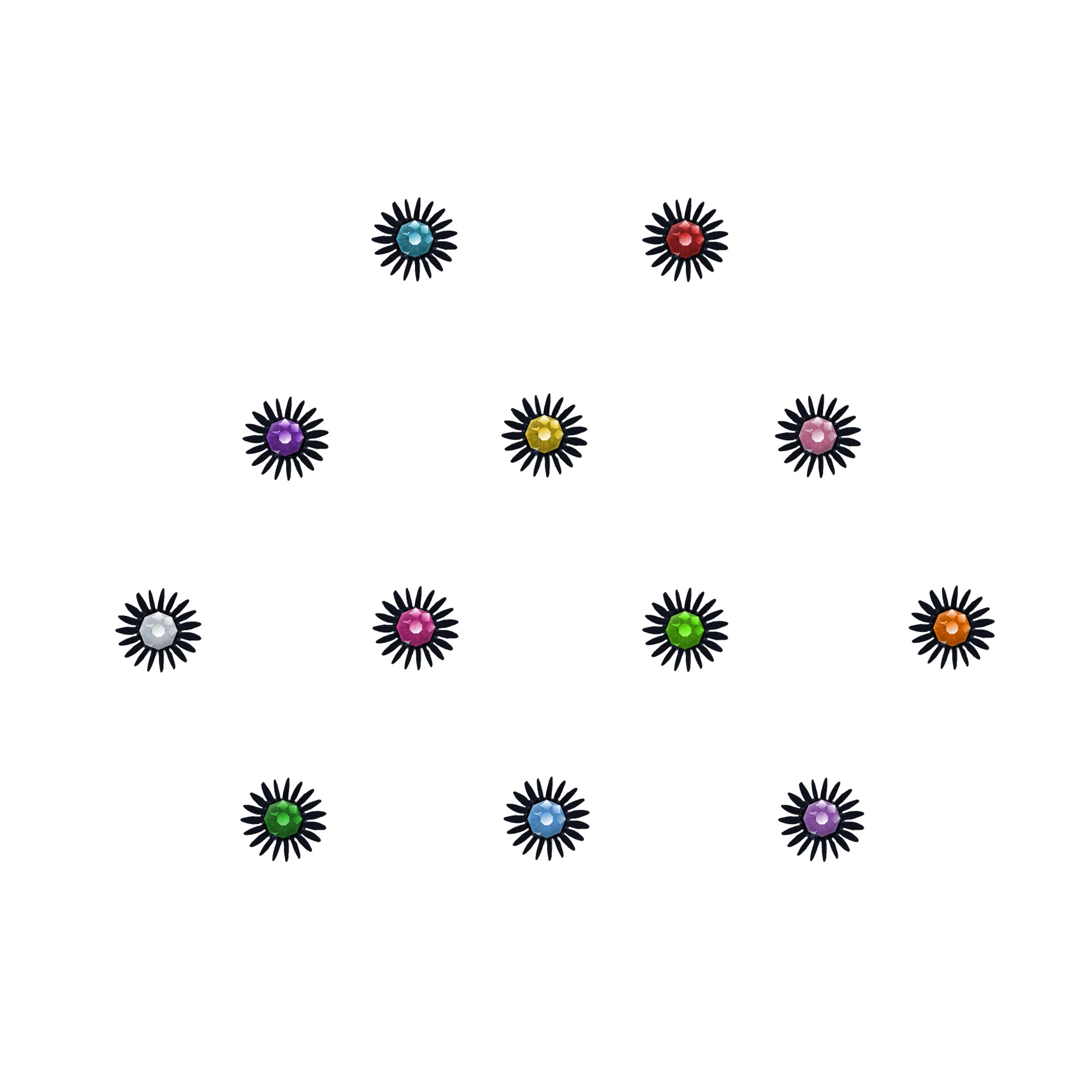 Cute Black Floral Baby Bindis with Colorful Stones - 6mm Kids Face Decoration Stickers (Pack of BB054) for Parties, Halloween, Costumes & Indian Festivals
