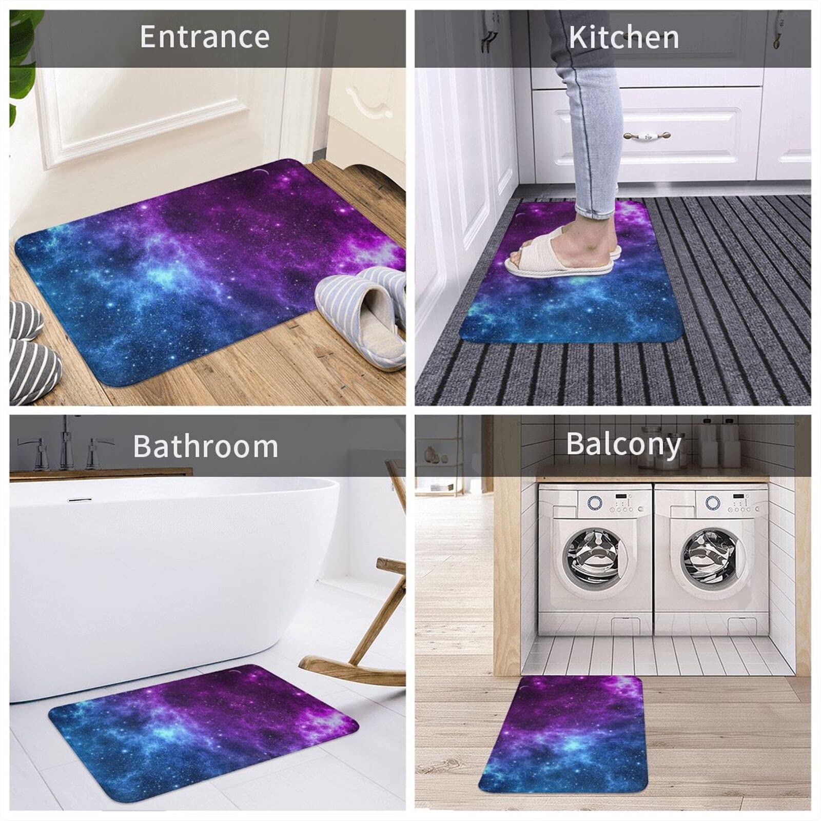 **Galaxy Blue Purple Bath Mat - Super Soft Plush Non-Slip Absorbent Bathroom Rug - Washable Shower Carpet for Bathroom, Kitchen Sink & Home Decor - Perfect for Spa, Master Bath & Guest Bathrooms**