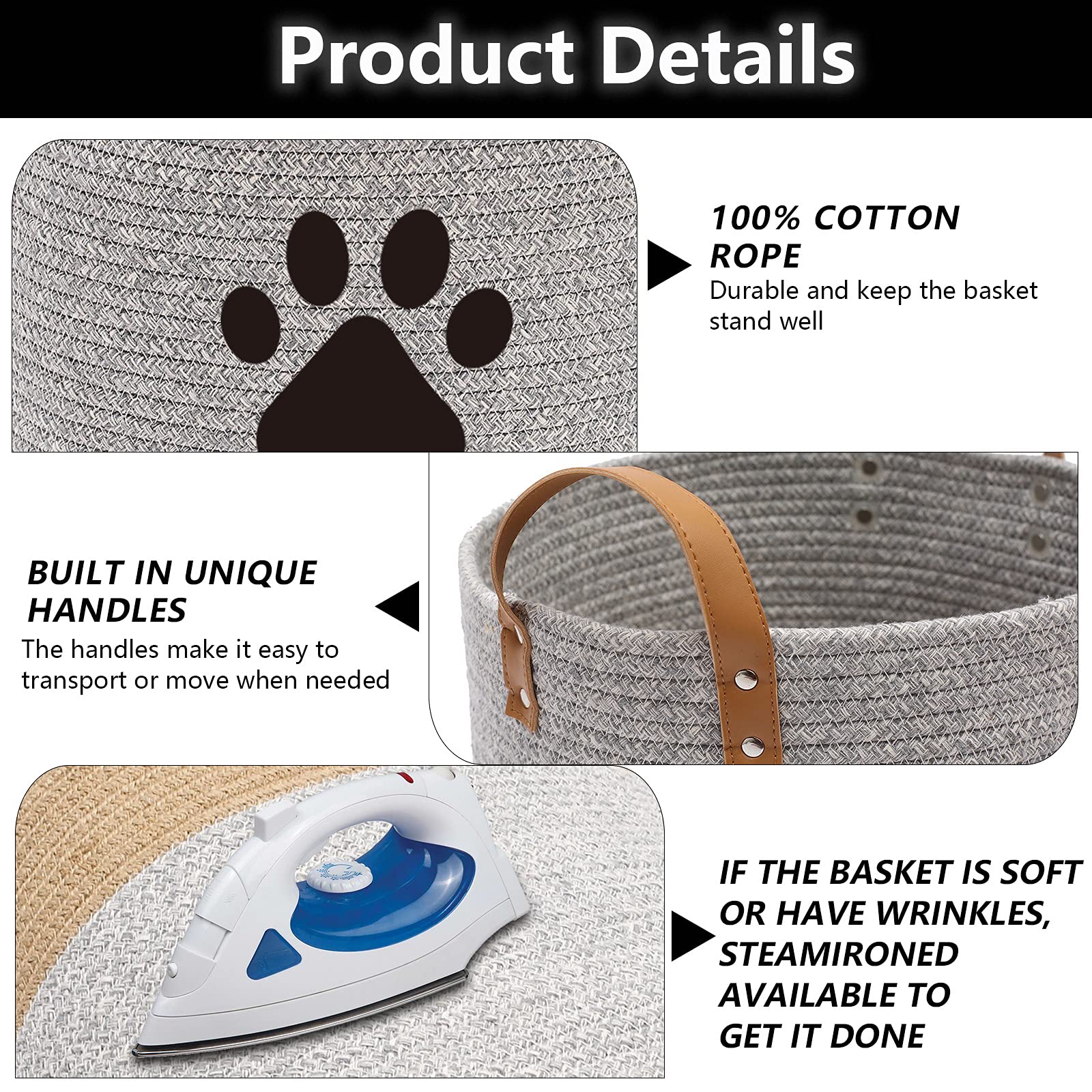 Organic Cotton Rope Dog Toy Basket - Pet Toy Organizer for Puppies, Blankets & Leashes - Gray Beige Storage Bin - Ideal for Pet Playrooms, Living Room Organization & Laundry Storage