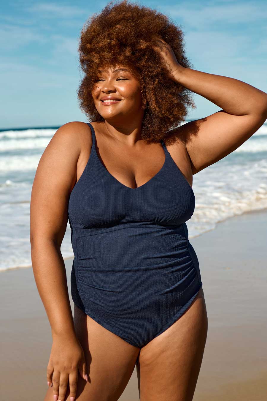 Coolum Core Support One Piece Swimsuit - Navy Textured Bathing Suit for Women, Comfortable & Stylish Swimwear for Beach, Pool, and Vacation