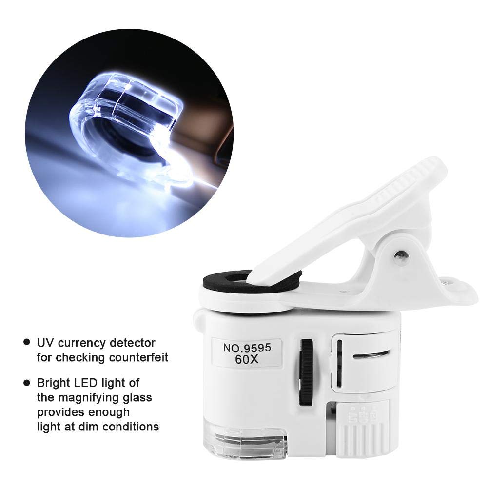 Mini Mobile Phone Microscope with LED UV Light - Adjustable Focusing Clip-On Magnifier for Jewelry, Antique & Currency Inspection - Perfect for Coin Collectors, Gem Appraisers & Hobbyists