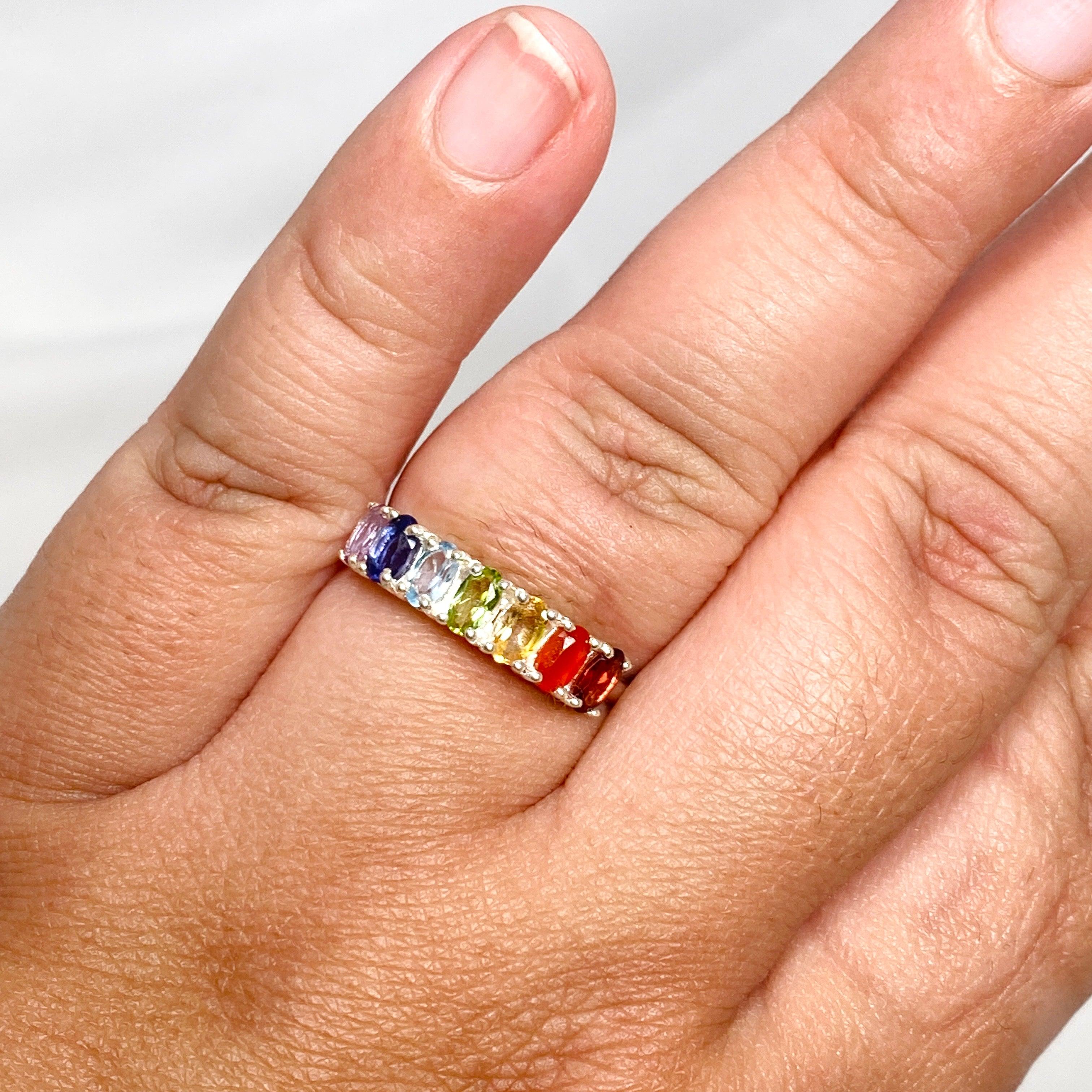 Chakra Healing Ring R4177 - Spiritual Energy Balance Jewelry for Meditation, Yoga & Positive Vibes