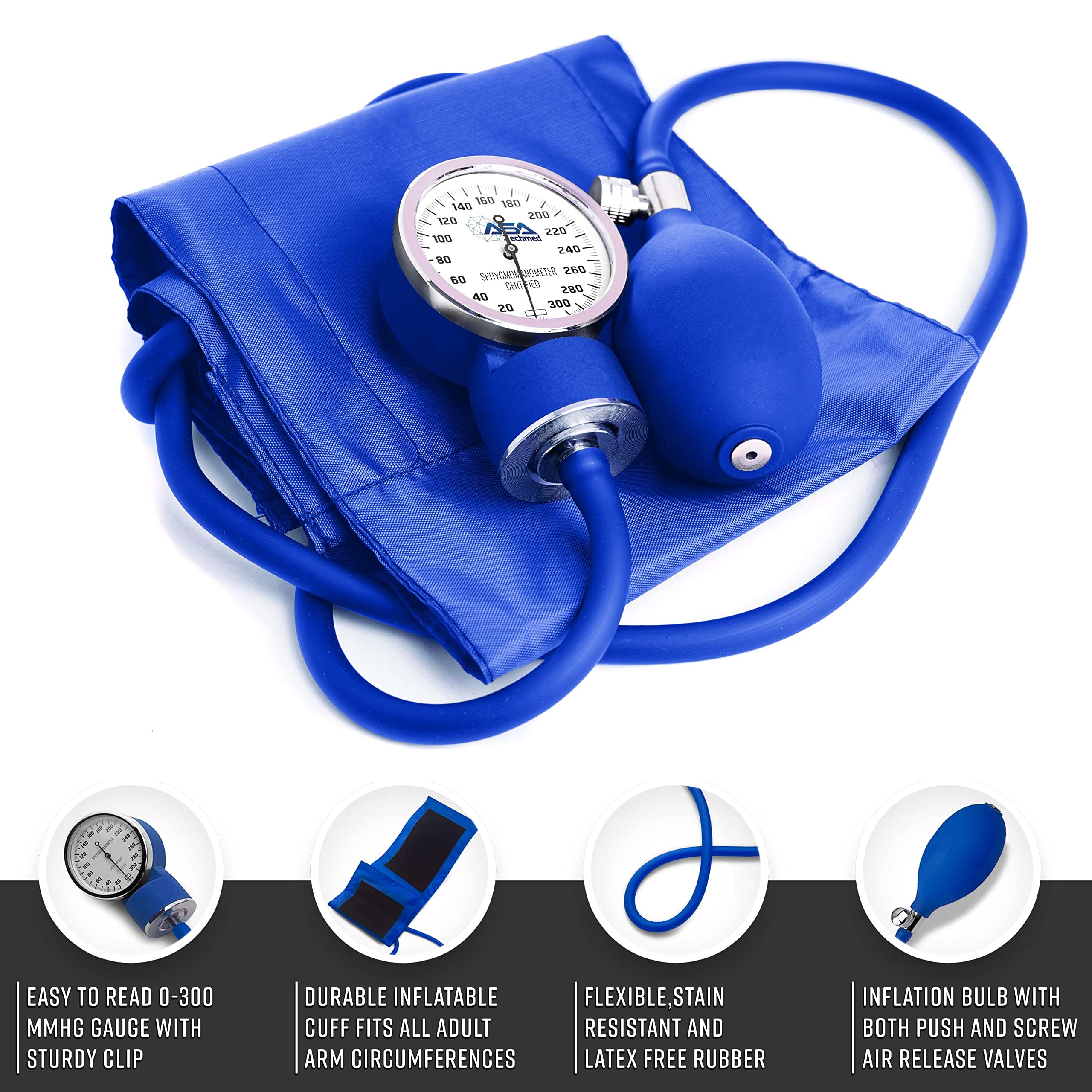 ASA TECHMED Professional Nurse Essentials Kit - Adult Aneroid Sphygmomanometer, Stethoscope & Diagnostic Otoscope in Portable Travel Case (Blue) | Ideal for Home Healthcare, Clinical Practice & Emergency Medical Use