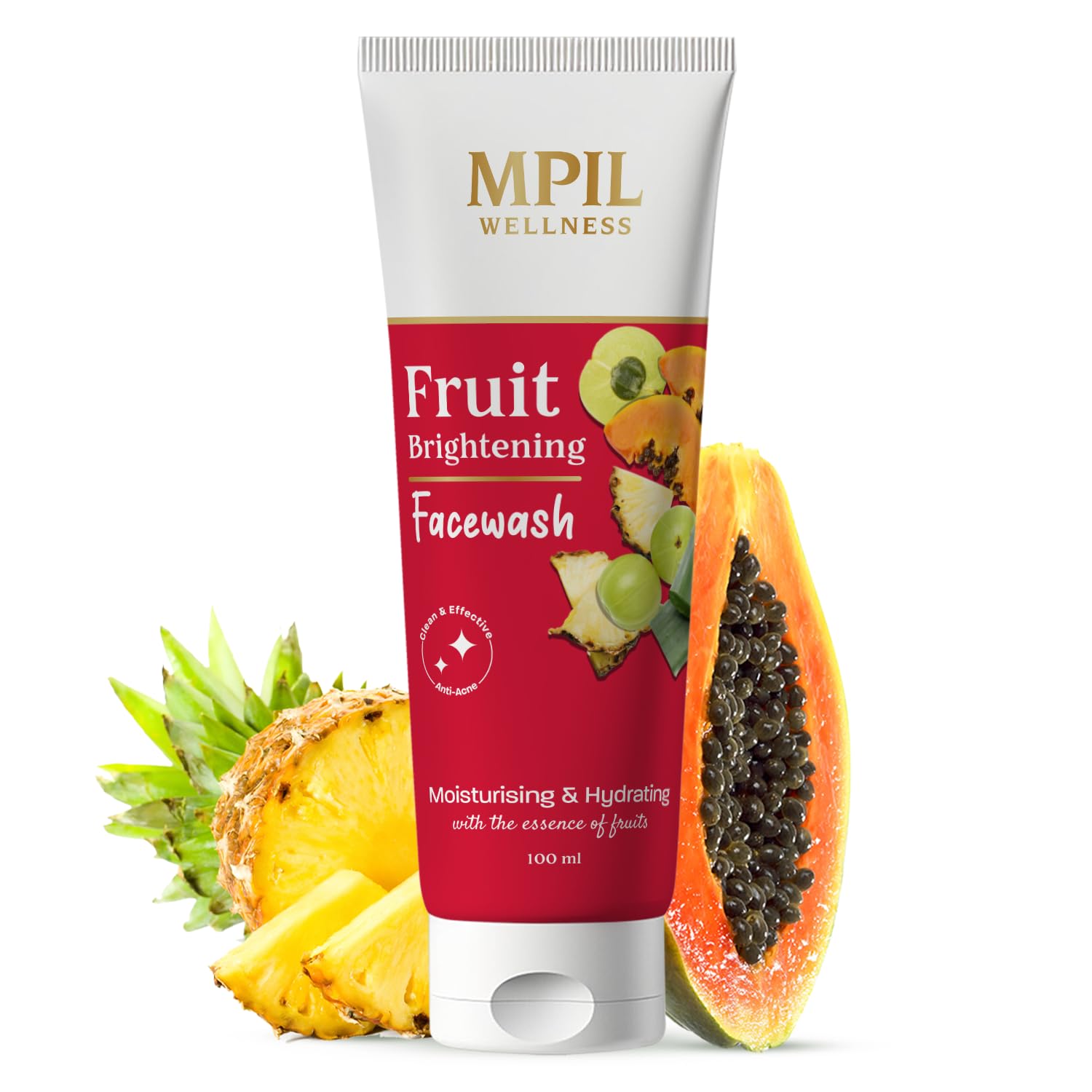 Best Ayurvedic Fruit Brightening Face Wash with Papaya & Pineapple - Organic Gel Cleanser for Glowing Skin - Gentle Hydrating Formula with Aloe Vera for Men & Women - 100ml | Perfect for Daily Skincare Routine & Achieving Radiant Complexion