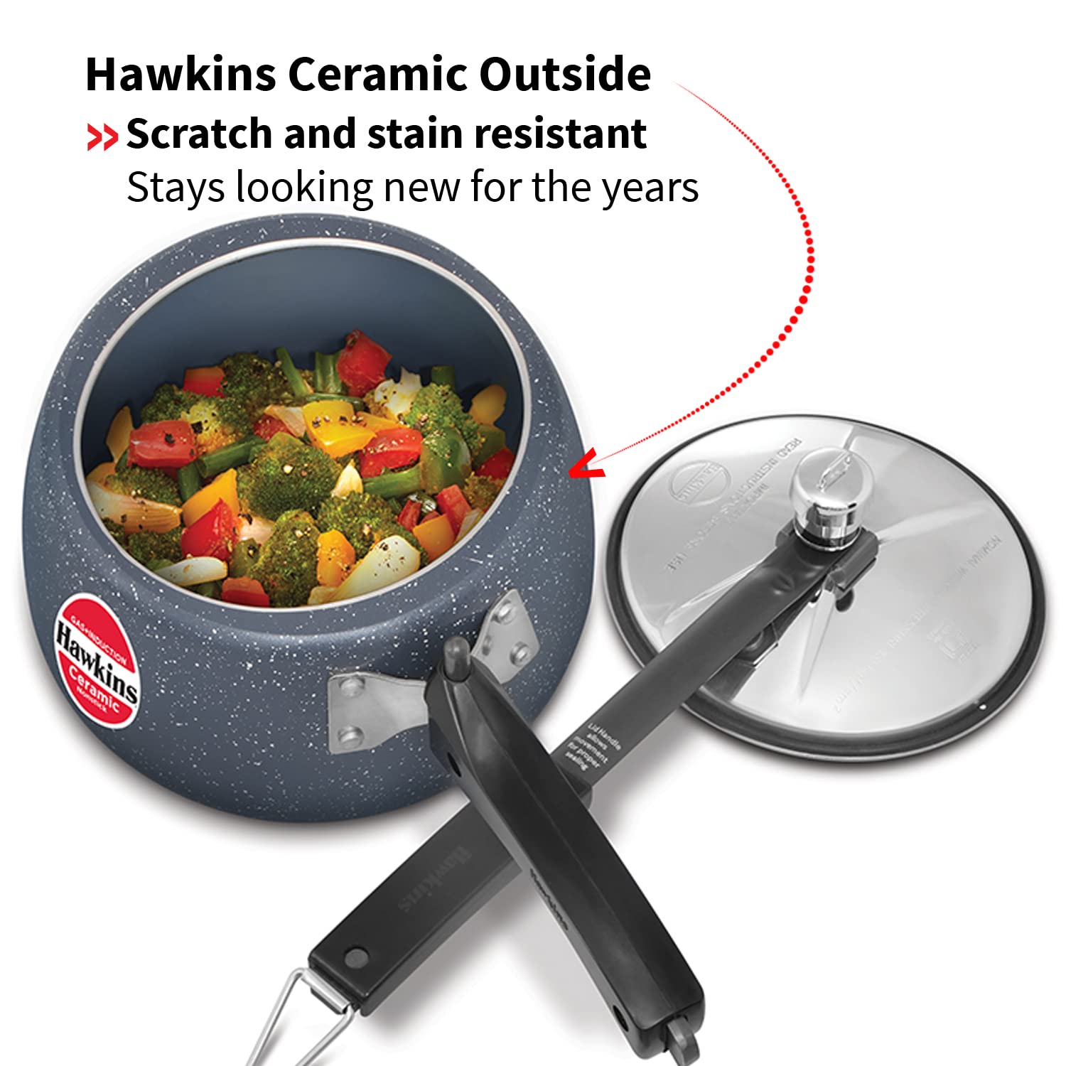 HAWKINS 3L Ceramic Nonstick Pressure Cooker with Induction Compatible Inner Lid - Granite Contura Design for Fast & Even Cooking - Perfect for Soups, Stews & Meal Prep (ICC30)