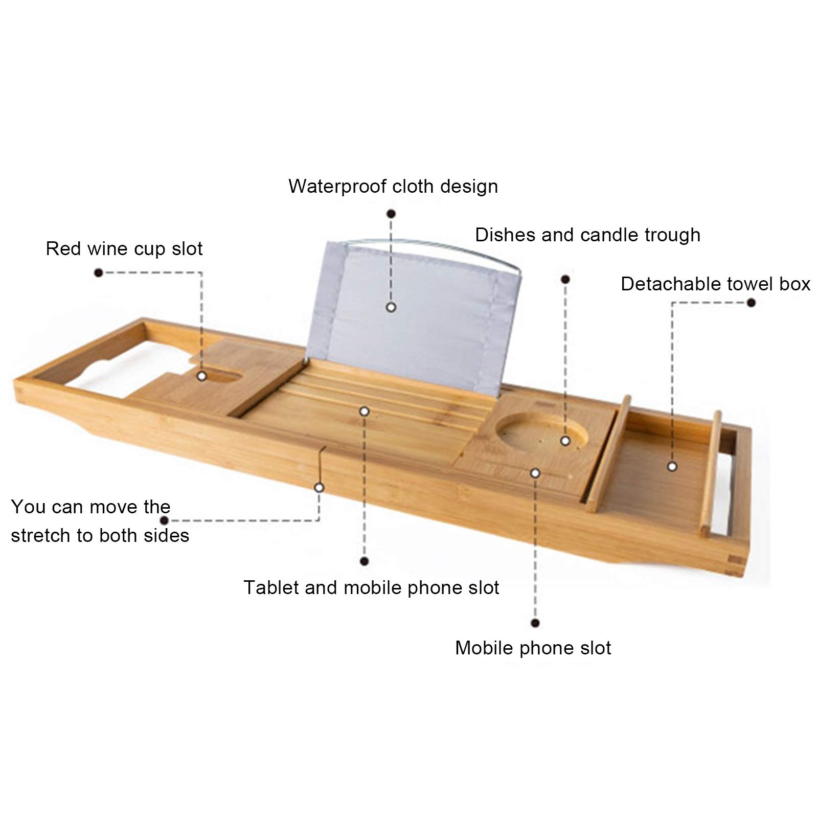 Premium Adjustable Bamboo Bathtub Tray - Extendable Spa Caddy with Non-Slip Design for Books, Wine & Bath Essentials | Relaxing Bath Accessories for Luxury Home Spa Experience