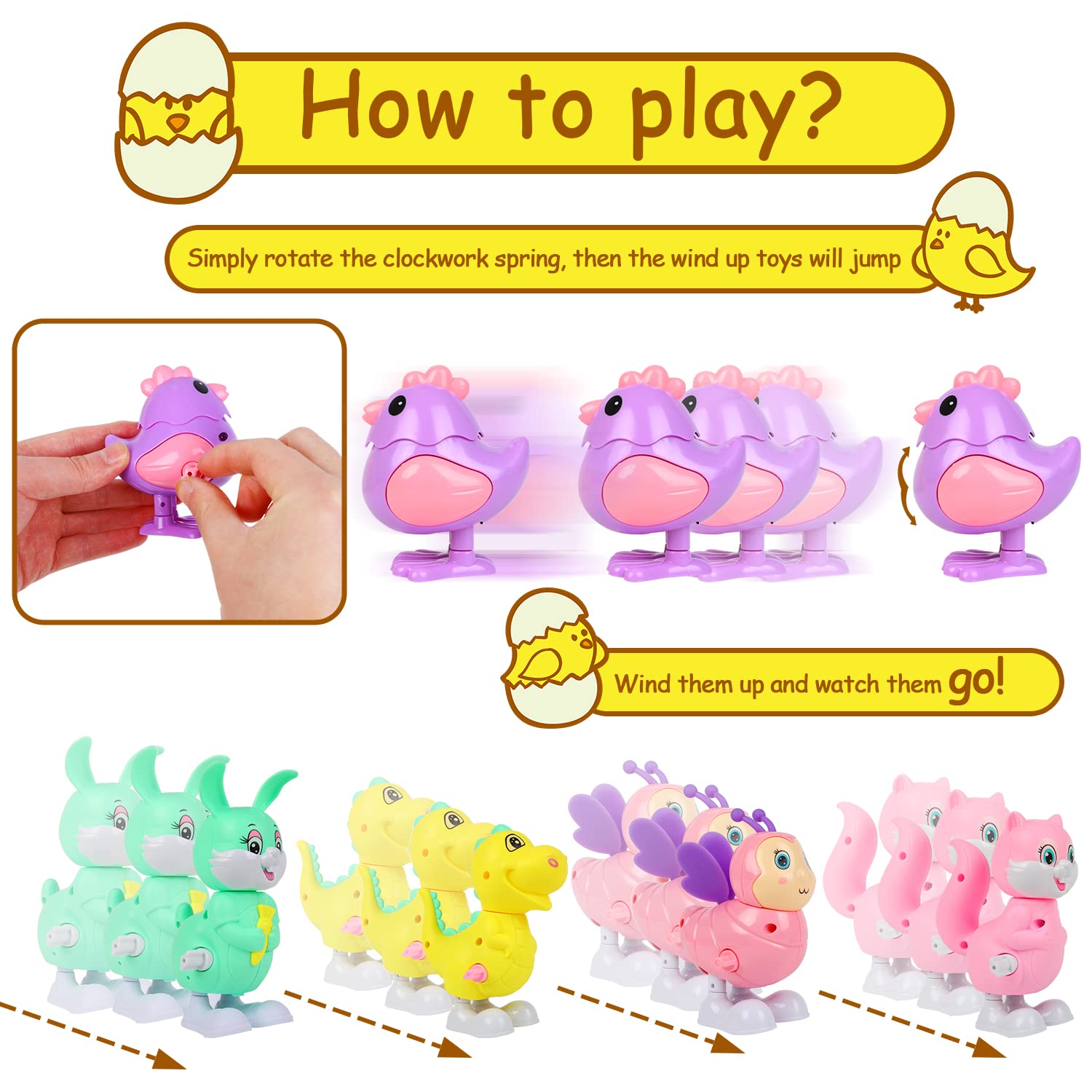 LOKIPA 6PCS Large Easter Wind Up Toys for Kids - Fun Easter Egg Hunt Prizes, Basket Stuffers & Party Favors - Perfect for Easter Decorations & Spring Celebrations
