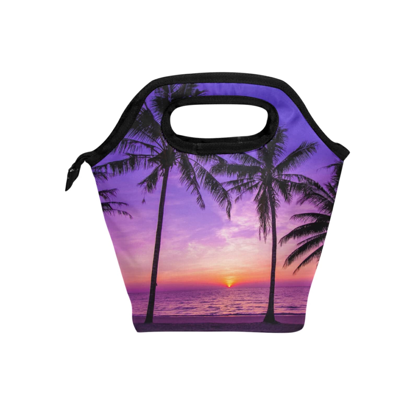Insulated Reusable Lunch Bag for Women - Water-Resistant Thermal Cooler Tote with Ice Pack, Perfect for Picnic, Beach, Sports & Office | Palm Tree Sea Sunset Design