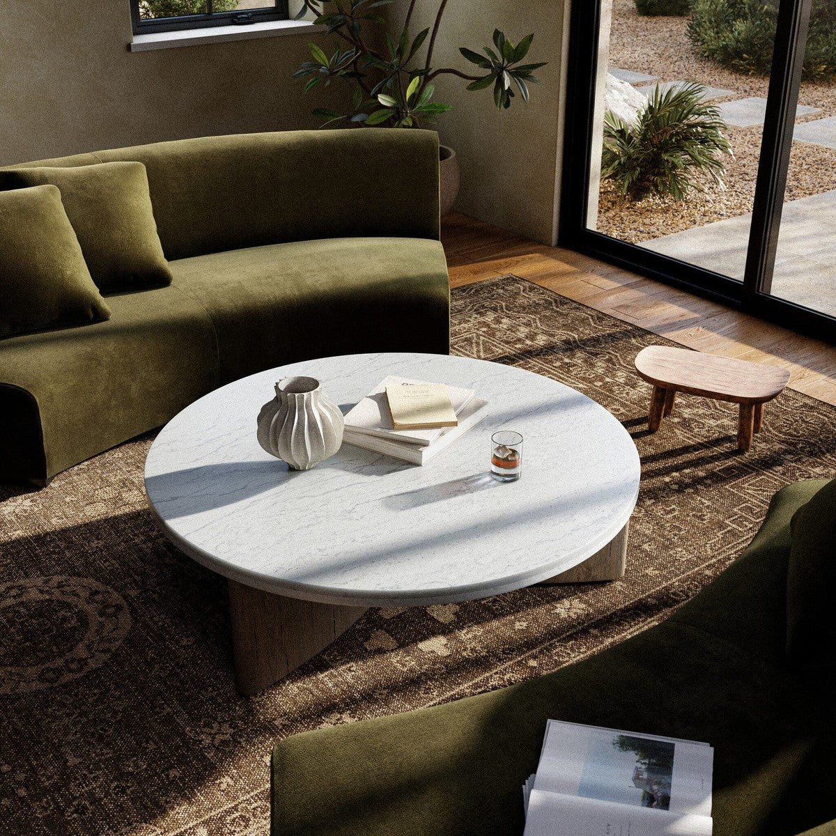 Amadis Coffee Table - Italian White Marble Top with Rustic Grey Metal Base - Modern Living Room Centerpiece for Home Decor