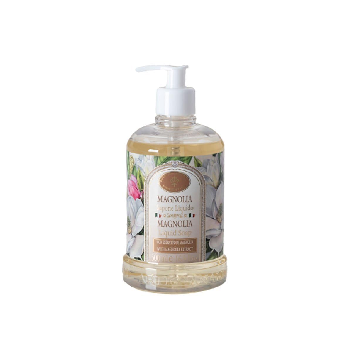 Saponificio Artigianale Fiorentino Liquid Hand Soap - Natural Magnolia Scent, 500ml | Gentle Cleansing for Dry Skin, Perfect for Bathroom, Kitchen & Travel