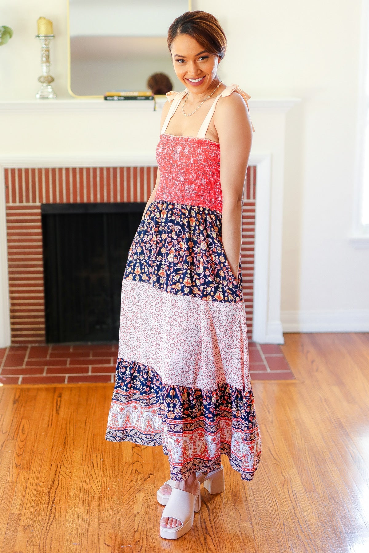 Orange Floral Smocked Tube Top Tiered Maxi Dress - Boho Summer Beach Dress for Vacation, Pool Party & Music Festival
