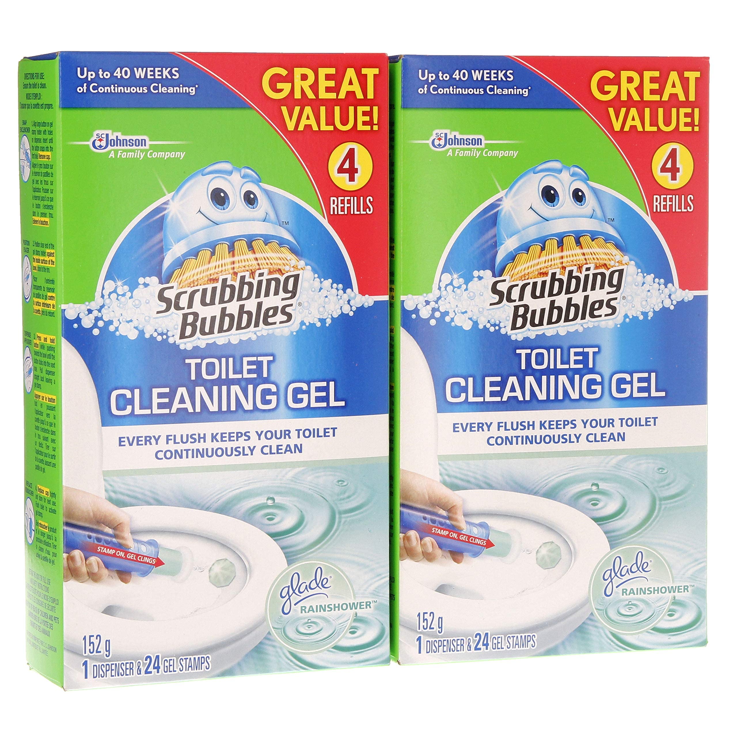 Scrubbing Bubbles Toilet Cleaning Gel - Fresh Scent, 2 Dispensers with 8 Refills (48 Gel Stamps, 10.72oz) - Powerful Toilet Bowl Cleaner for Deep Cleaning & Stain Removal - Perfect for Bathrooms, Homes & Offices