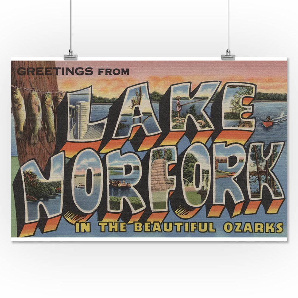 Lantern Press 16x24 Inch Giclee Art Print - Lake Norfork Arkansas Landscape Wall Decor with Large Letter Scenes | Perfect for Living Room, Bedroom & Office Wall Art